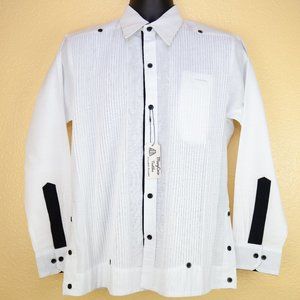 MaryCoco Textiles White/Black Linen Guayabera (L)